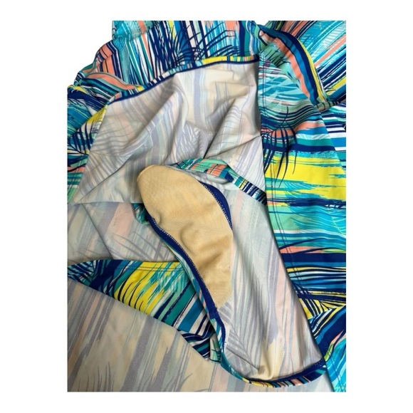 Denim & Co. Beach V-Neck Ruched Waist Swim Dress 22W A634759 Blue Stripe Palm - Picture 6 of 15